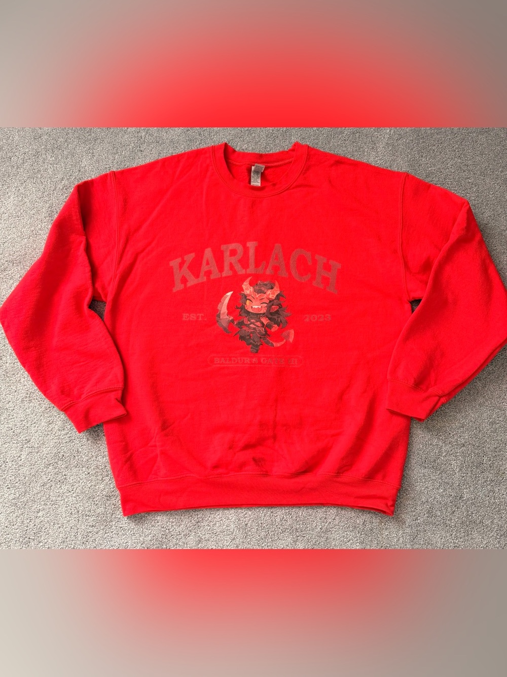 Karlach Baldur’s Gate 3 Crewneck Sweatshirt Large Red Gaming Graphic